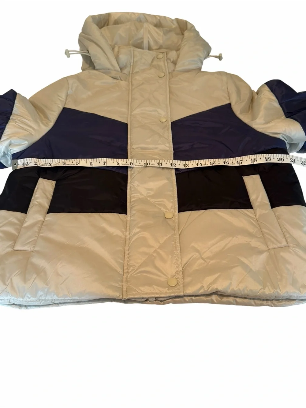 Spiritual Gangster Aero Colorblock Puffer Jacket Small NWT Cream Blue Black